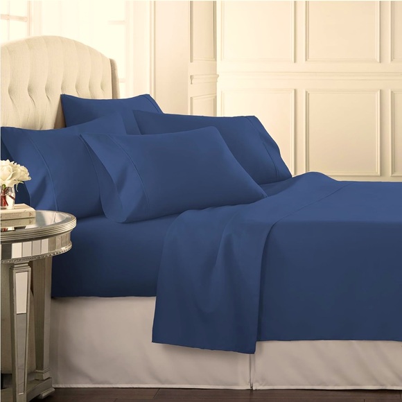 NWT - QUEEN - 6 PIECE SHEET SET PLATINUM COLLECTION BY DANJOR LINENS. Navy Blue. - Picture 1 of 8